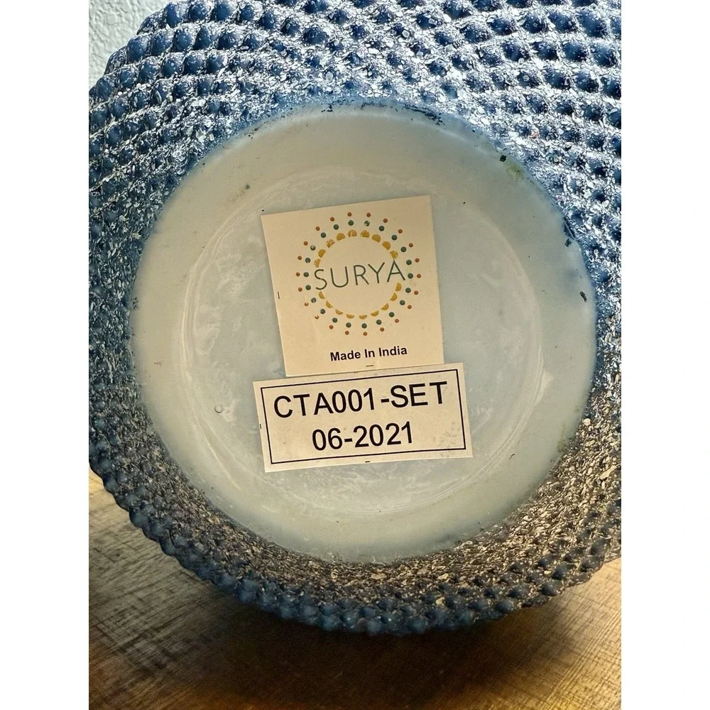 Surya Catalana Blue Glass Vase Set 2 Boho Textured Table Decor Handmade Art